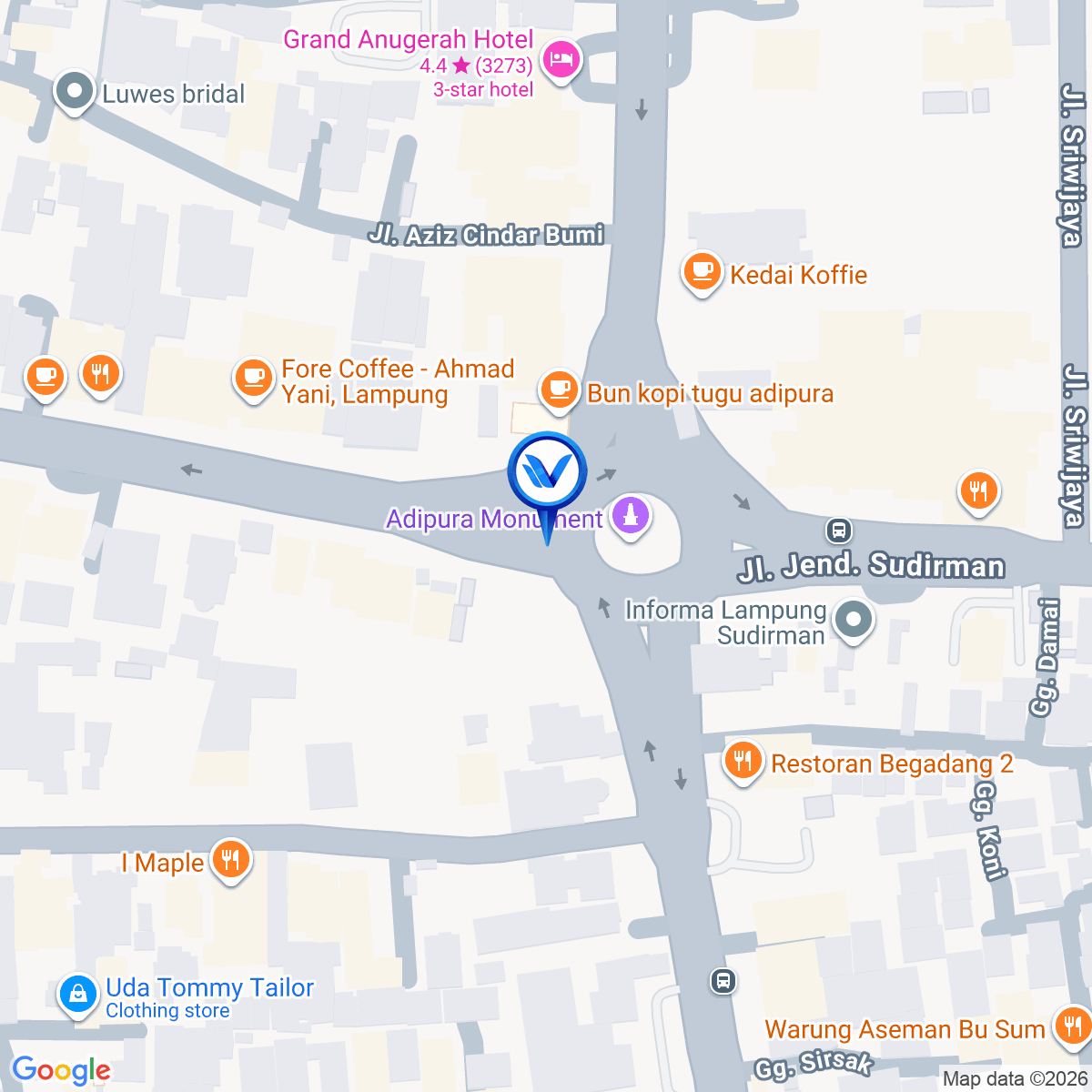 Peta Lokasi JL. Diponegoro - JL. A. Yani (Bundaran Gajah), Lampung