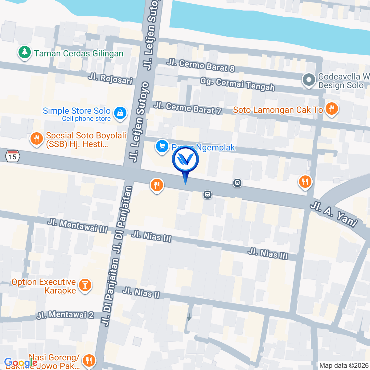 Peta Lokasi JL. Ahmad Yani, Perempatan Ngemplak, Solo