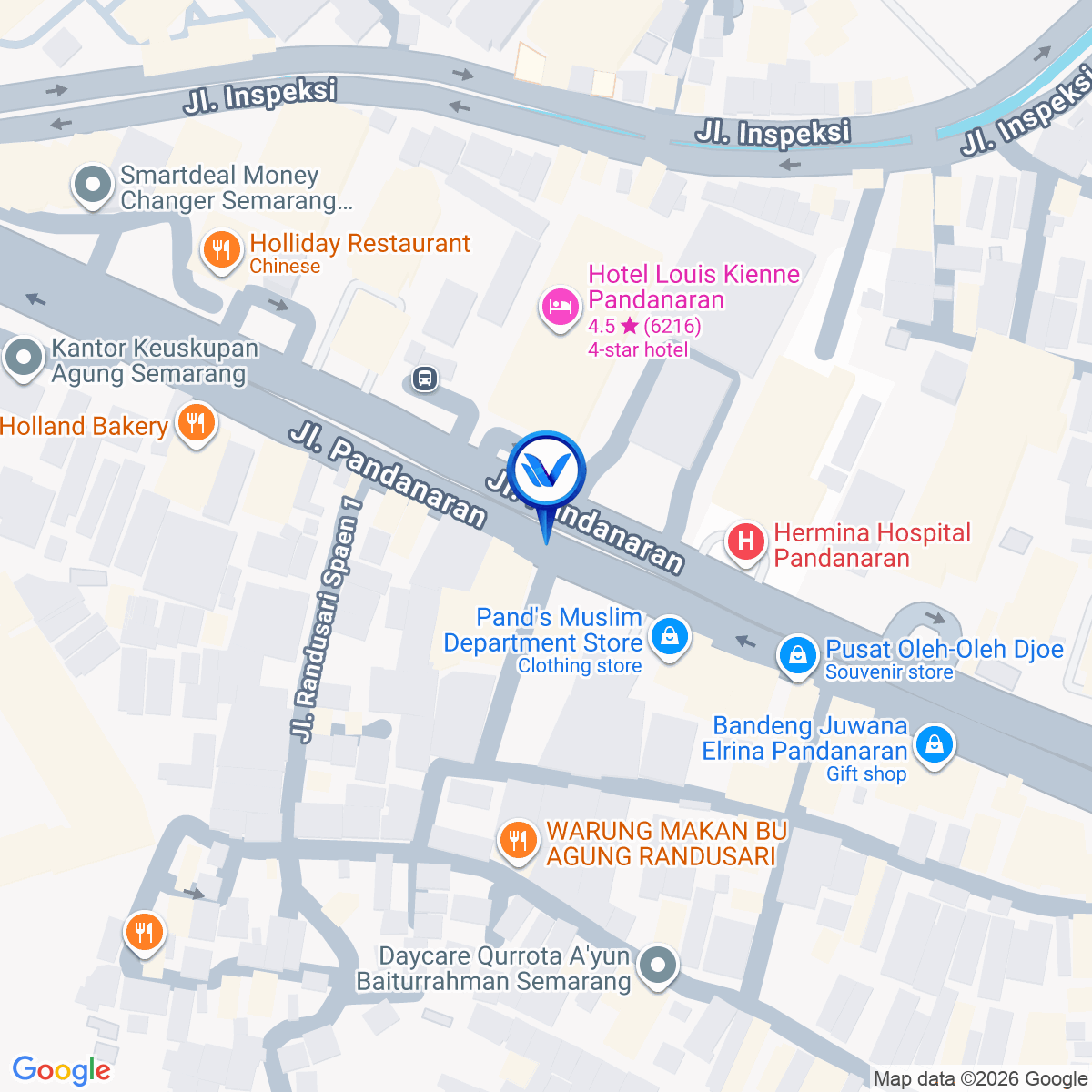 Peta Lokasi Jl. Pandanaran (Kaw. Pusat Oleh-oleh Semarang, Seberang Louis Kienne), Semarang