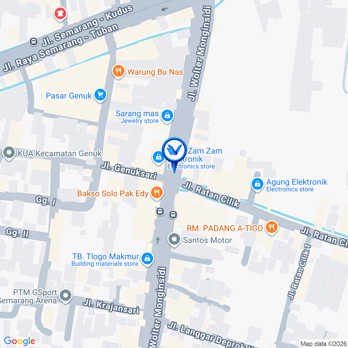 Peta Lokasi Jl. Wolter Monginsidi Perempatan Pasar Genuk, Semarang
