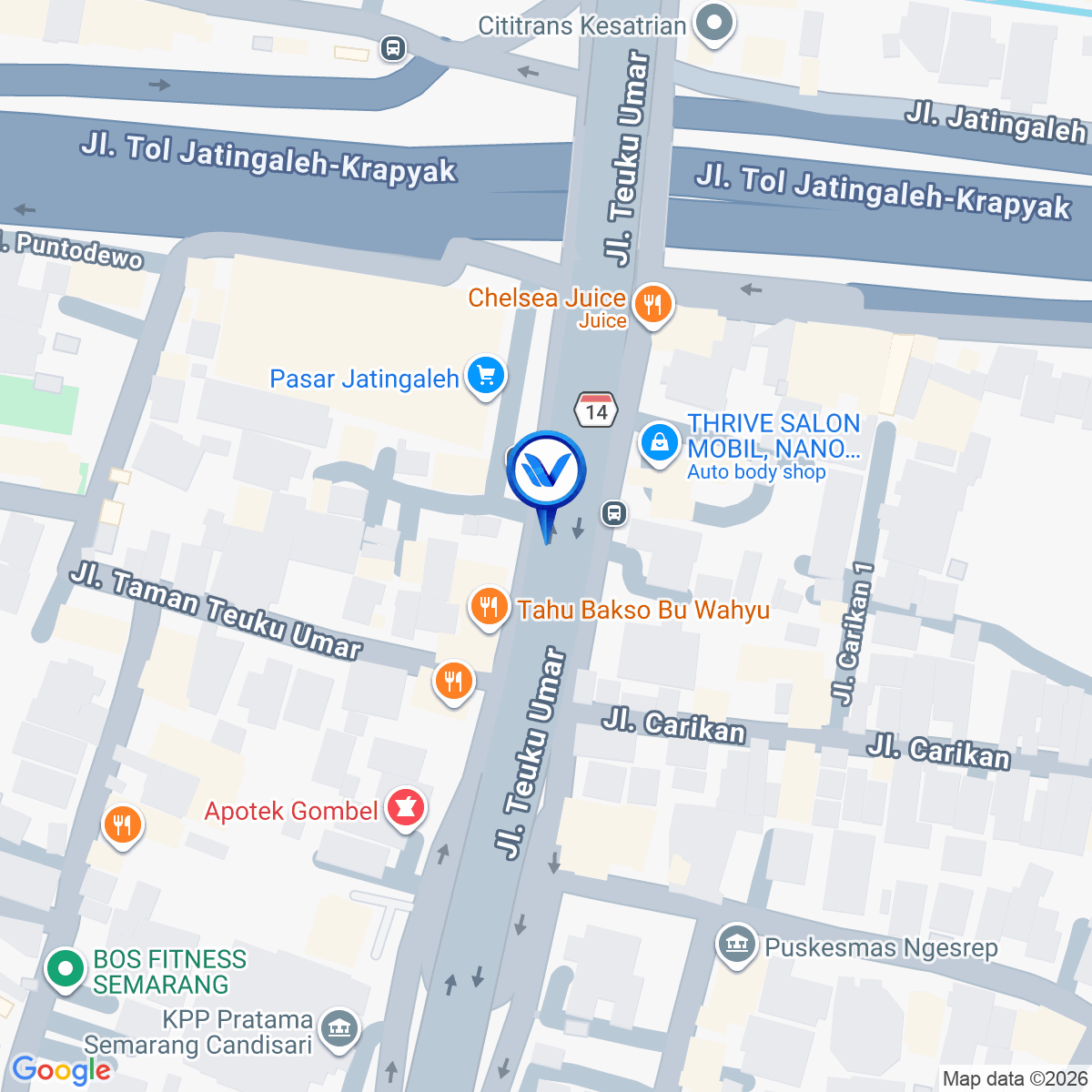 Peta Lokasi Jl. Teuku Umar Semarang (Samping Pasar Jatingaleh), Semarang