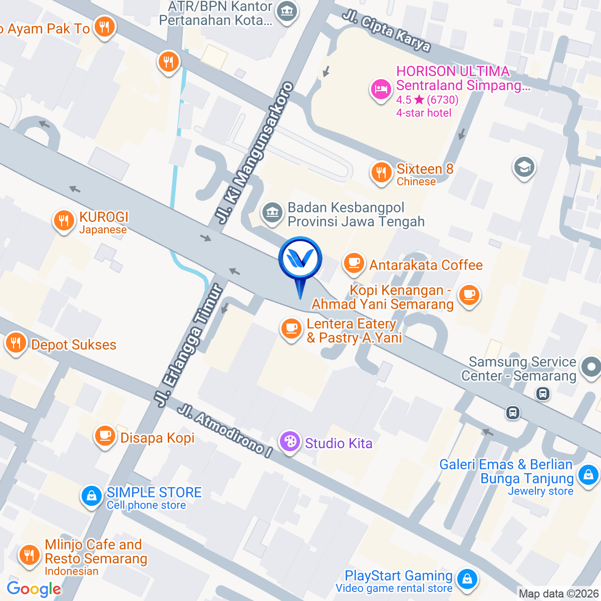 Peta Lokasi Jl. A. Yani Semarang Perempatan Erlangga - Depan Hotel HAKA, Semarang