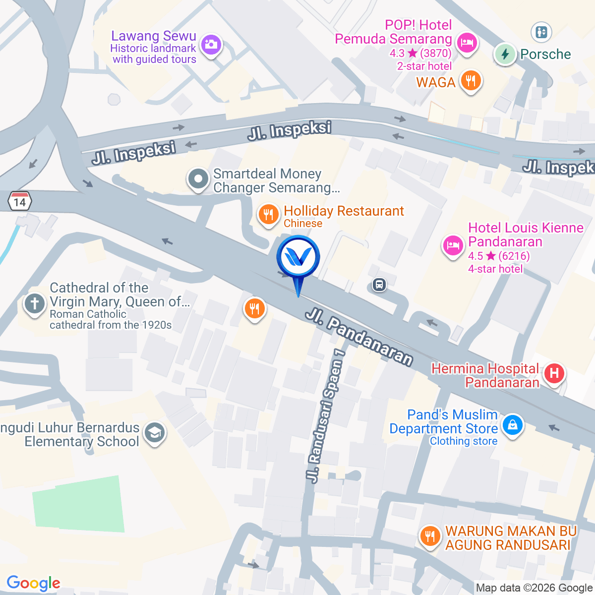 Peta Lokasi Jl. Pandanaran (Depan Holland Bakery Pusat Oleh - Oleh), Semarang