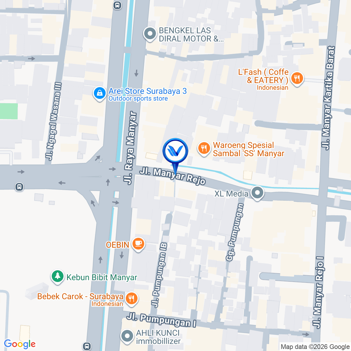 Peta Lokasi Jl. Raya Manyar Kartika - Jl. Ngagel, Surabaya