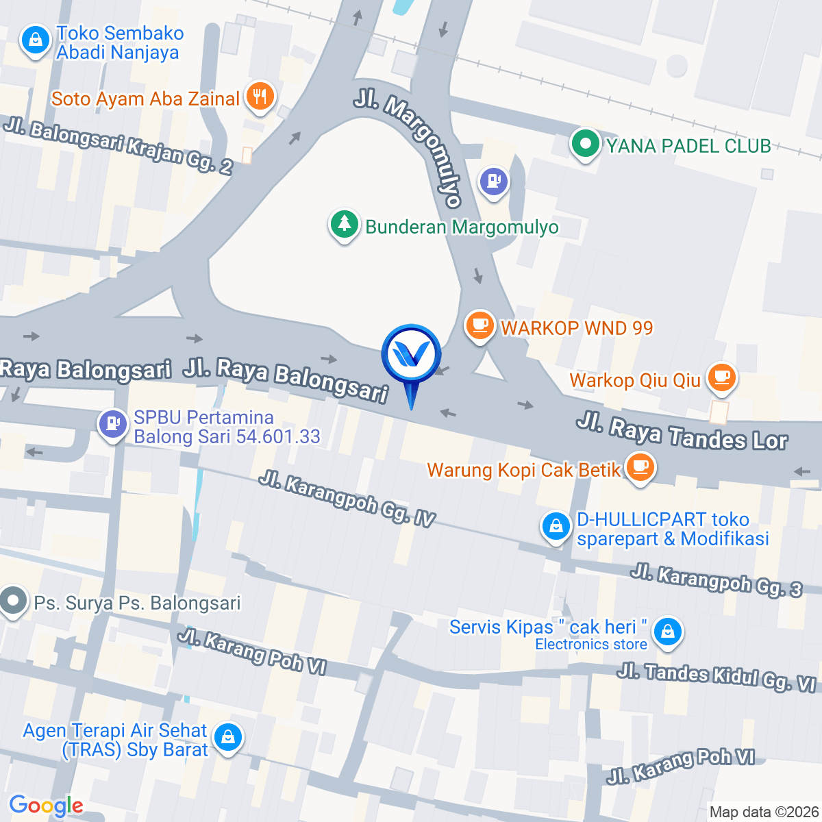 Peta Lokasi Jl. Raya Tandes Bundaran Margomulyo, Surabaya