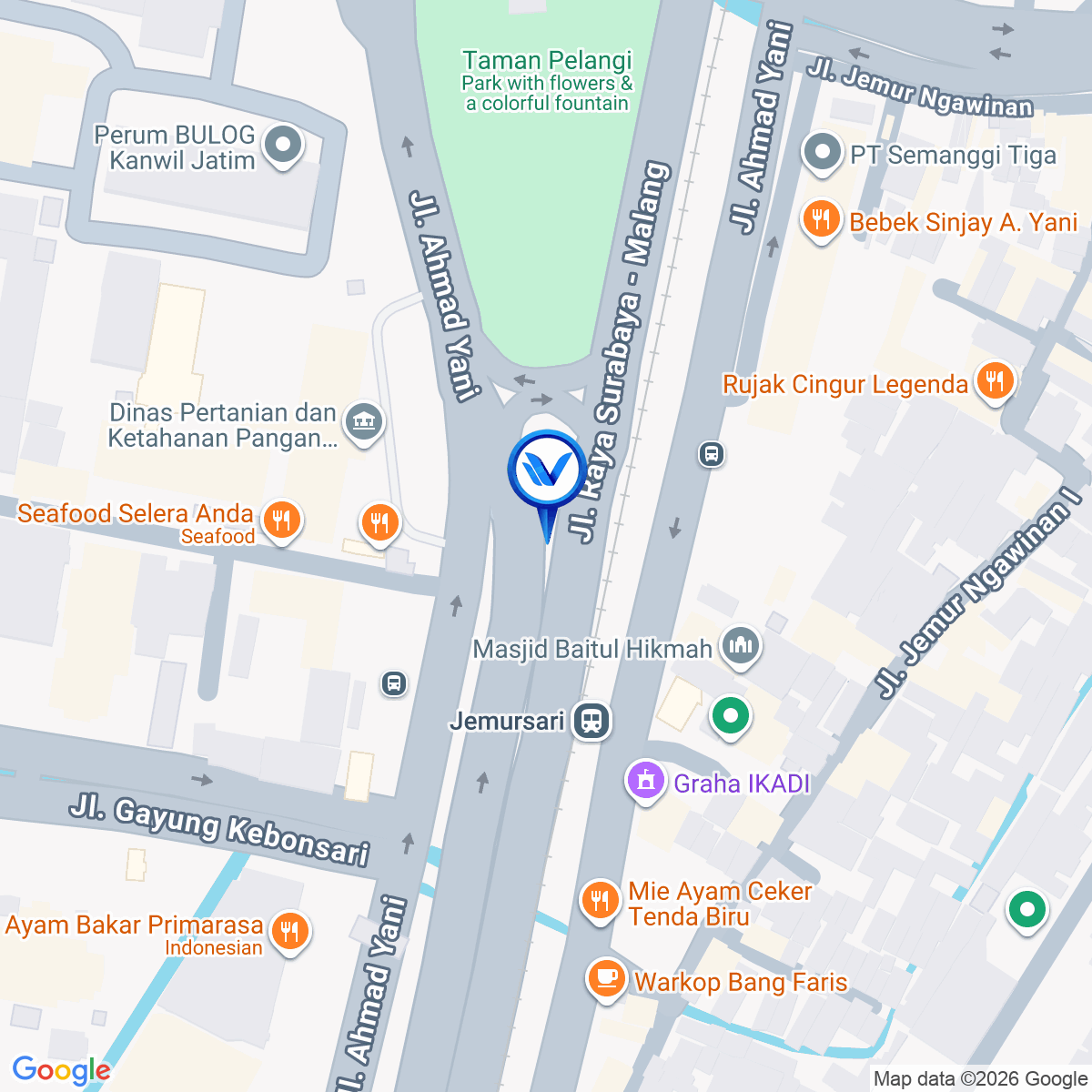 Peta Lokasi JPO Jl. A. Yani (Dekat Taman Pelangi), Surabaya