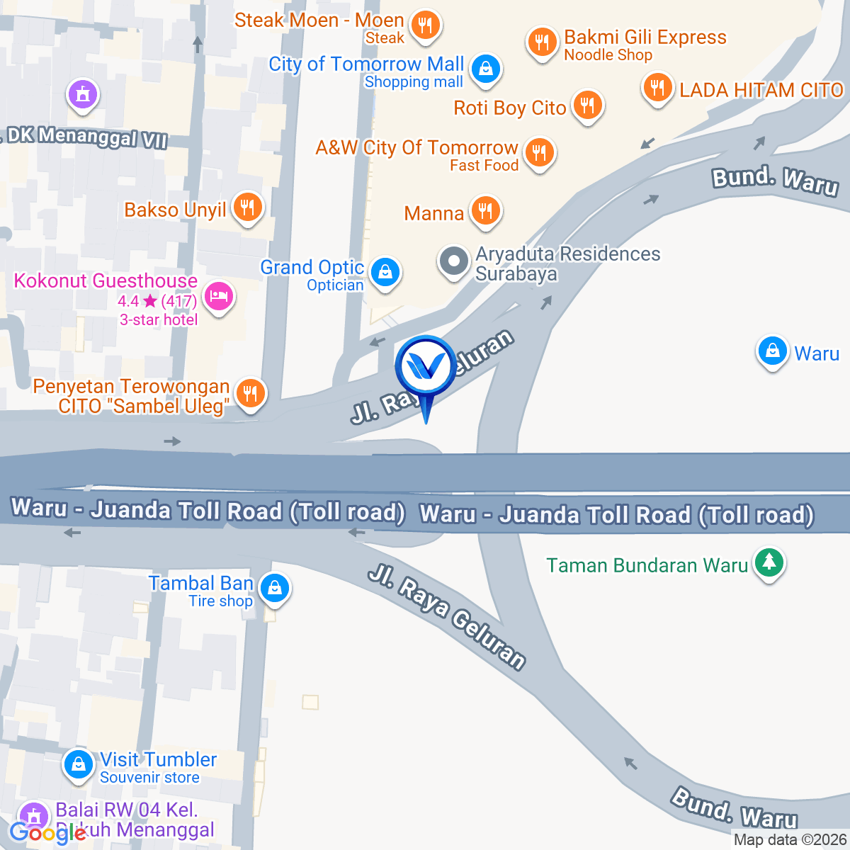 Peta Lokasi Jl. Bundaran Waru Sebelah City of Tommorow, Surabaya