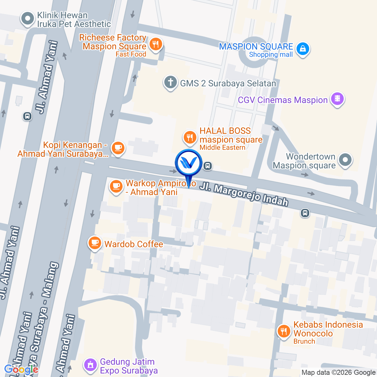 Peta Lokasi Pertigaan JL. A.Yani - Morgorejo (arah ke A.Yani), Surabaya