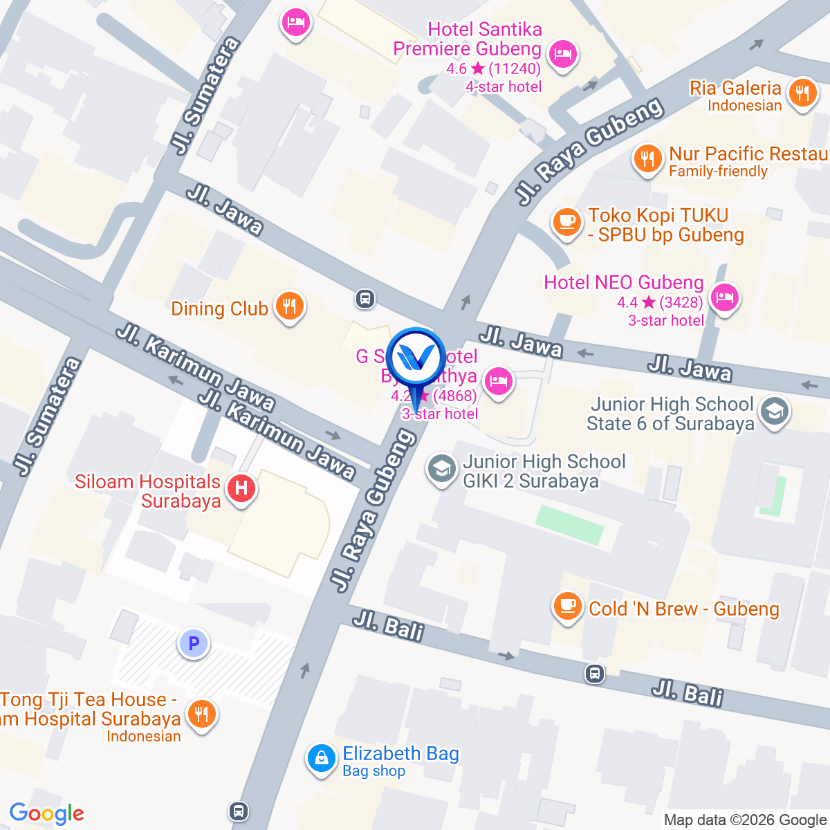 Peta Lokasi Jl. Raya Gubeng - Hotel Santika (Akses ke Delta Plaza), Surabaya