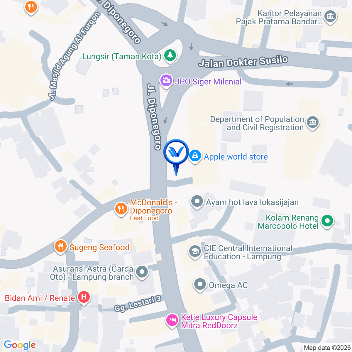 Peta Lokasi JL. P. DIPONEGORO TAMAN KOTA LUNGSIR KANTOR SATPOL PP, BANDAR LAMPUNG