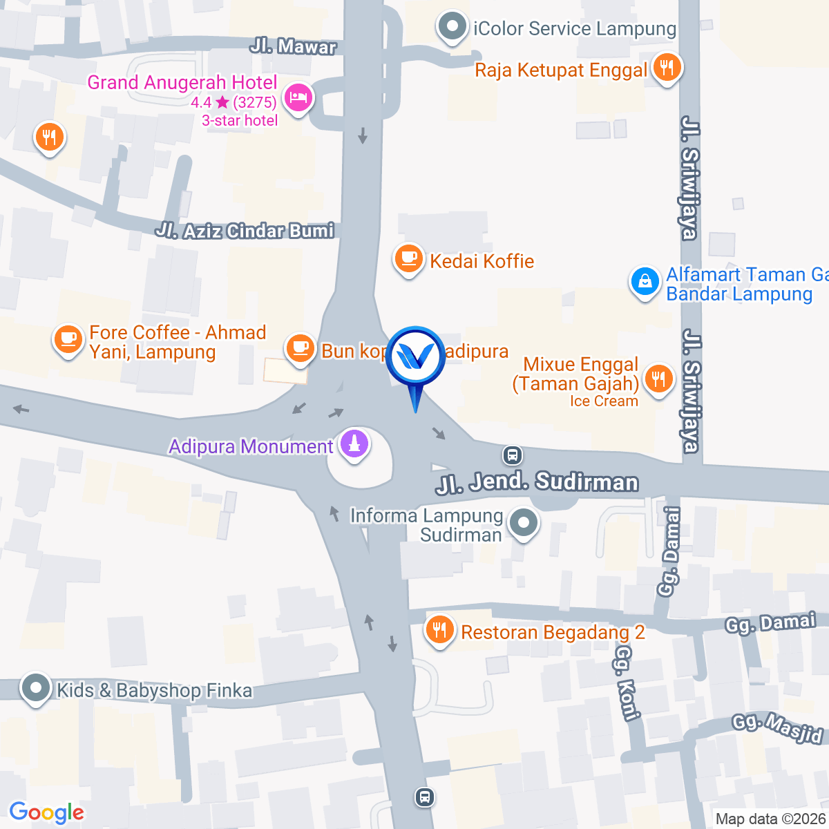Peta Lokasi Jl. Raden Intan - Jl. Jend. Sudirman (Bundaran Gajah) 3, Bandar Lampung