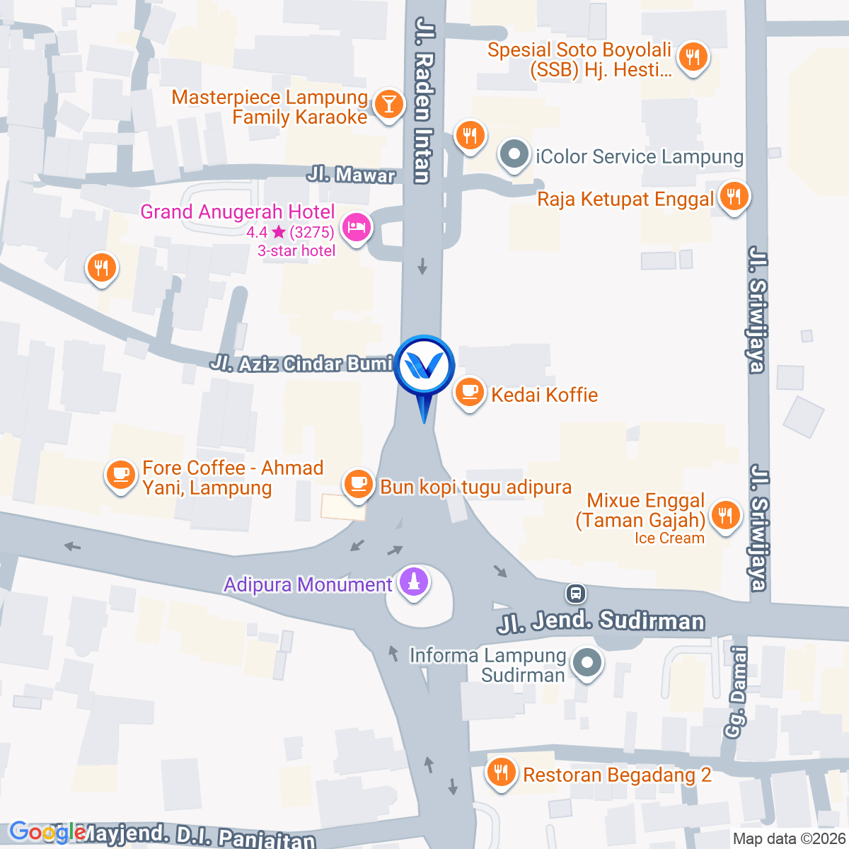 Peta Lokasi BUNDARAN GAJAH, TUGU ADIPURA DEPAN INFORMA / BANK LAMPUNG ENGGAL, BANDAR LAMPUNG
