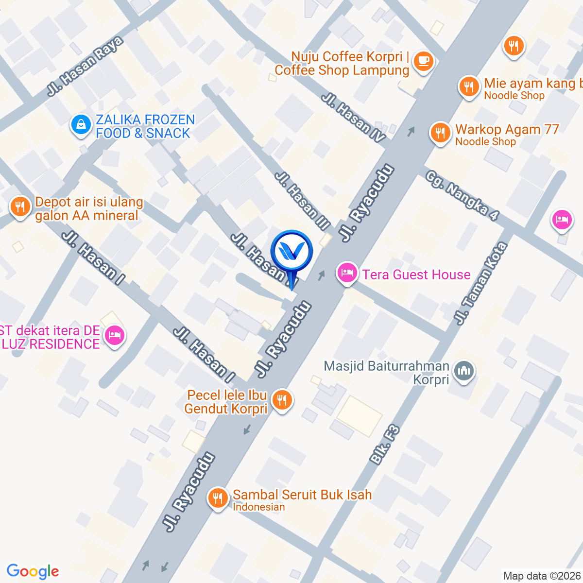 Peta Lokasi JL. MAYJEN RYACUDU, HARAPAN JAYA, KECAMATAN SUKARAME, KOTA BANDAR LAMPUNG