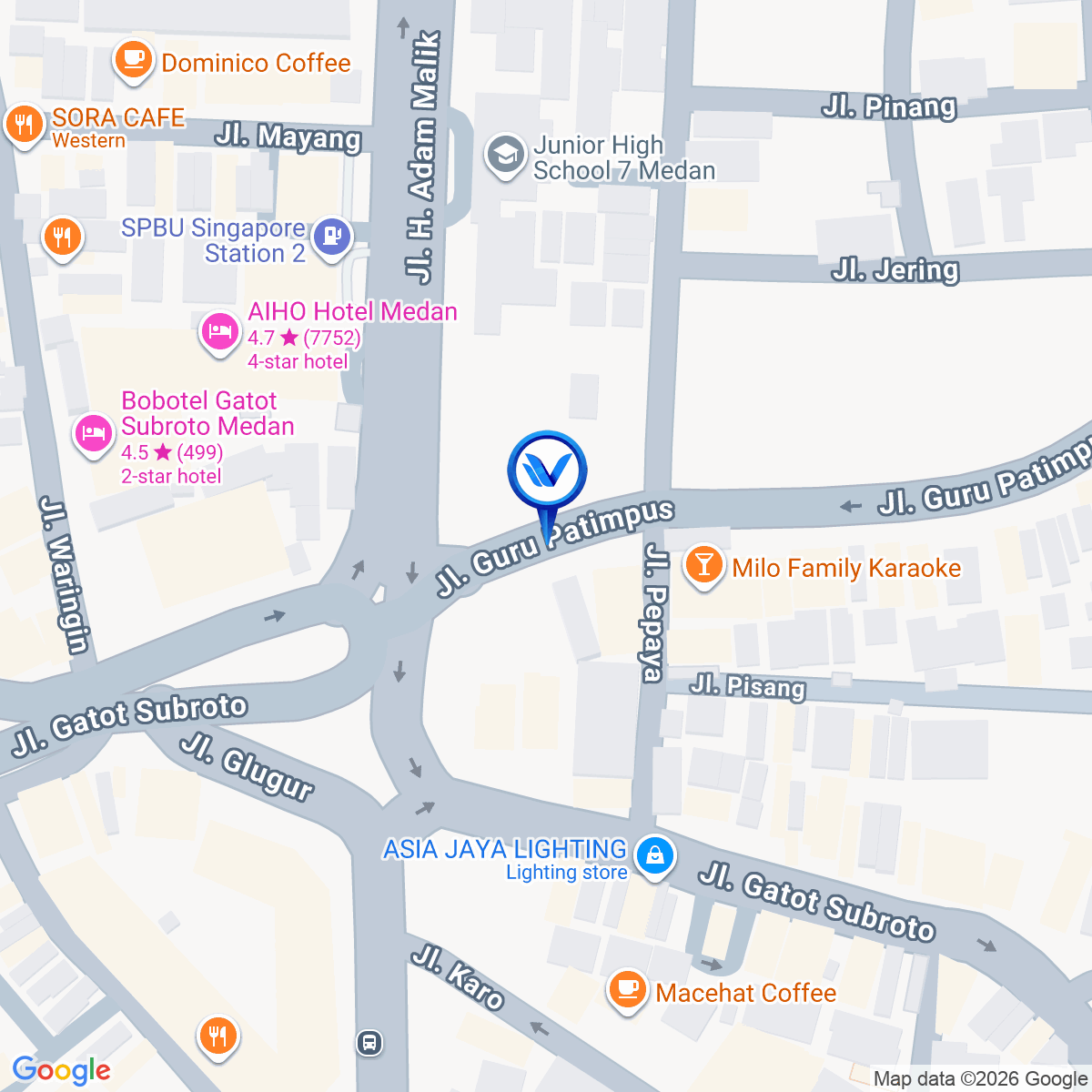 Peta Lokasi JL. Guru Patimpus (Samping Milo Karaoke), Medan