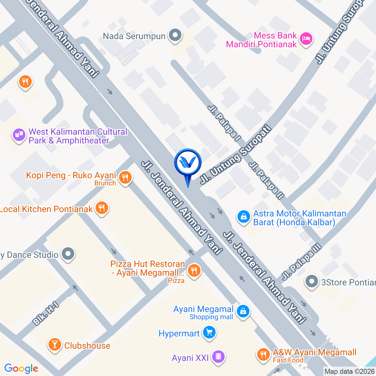 Peta Lokasi Jl. A. Yani - Jl. Untung Suropati, Pontianak