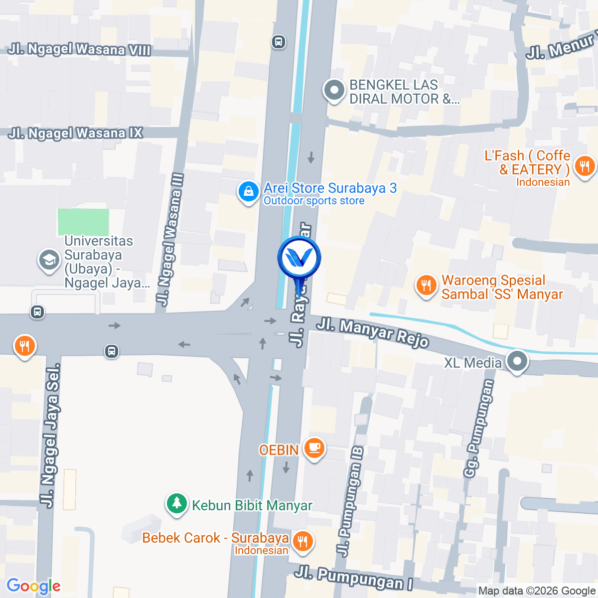 Peta Lokasi Jl. Manyar Perempatan Ngagel, Surabaya