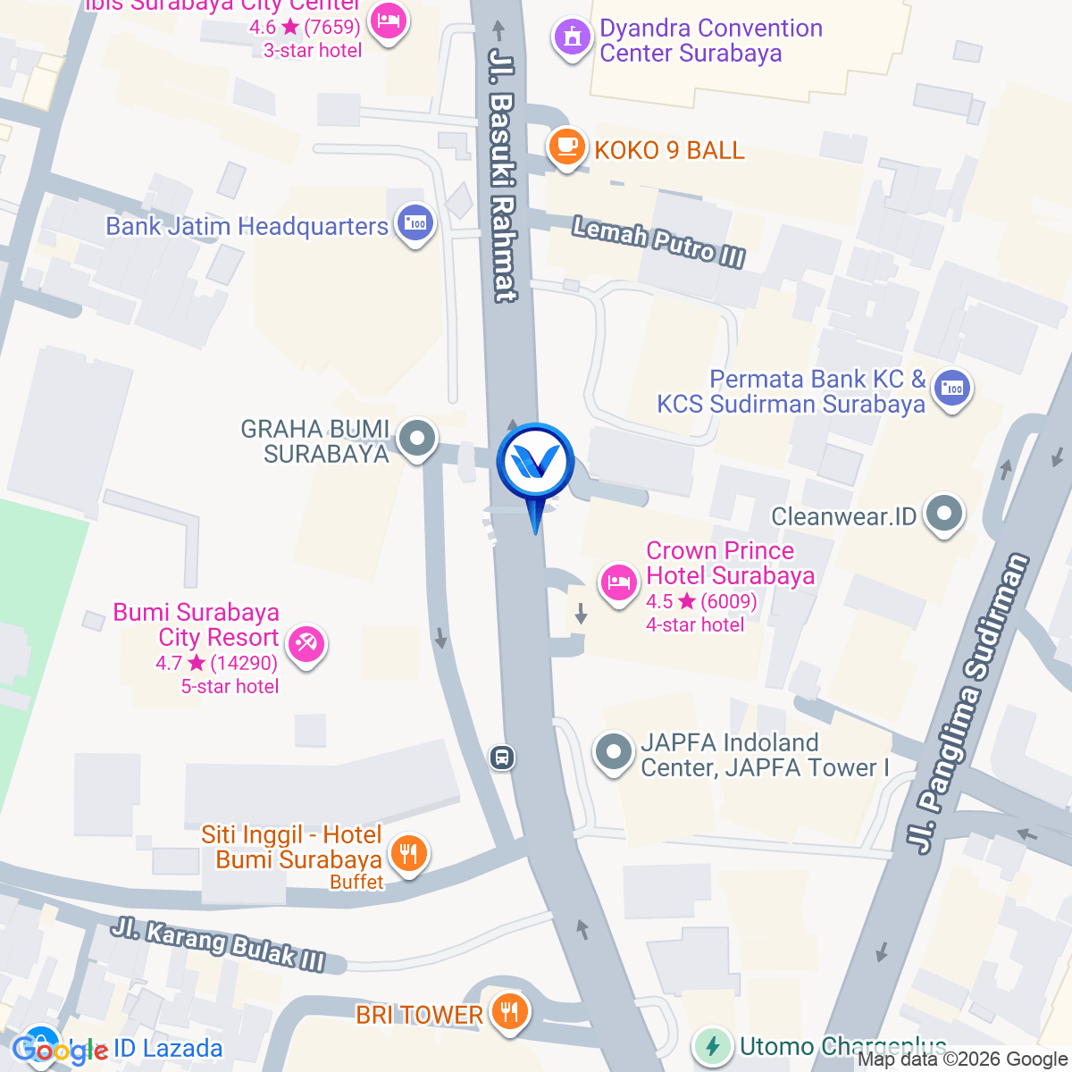Peta Lokasi Jl. Basuki Rahmat (Depan Gedung Mandiri), Surabaya