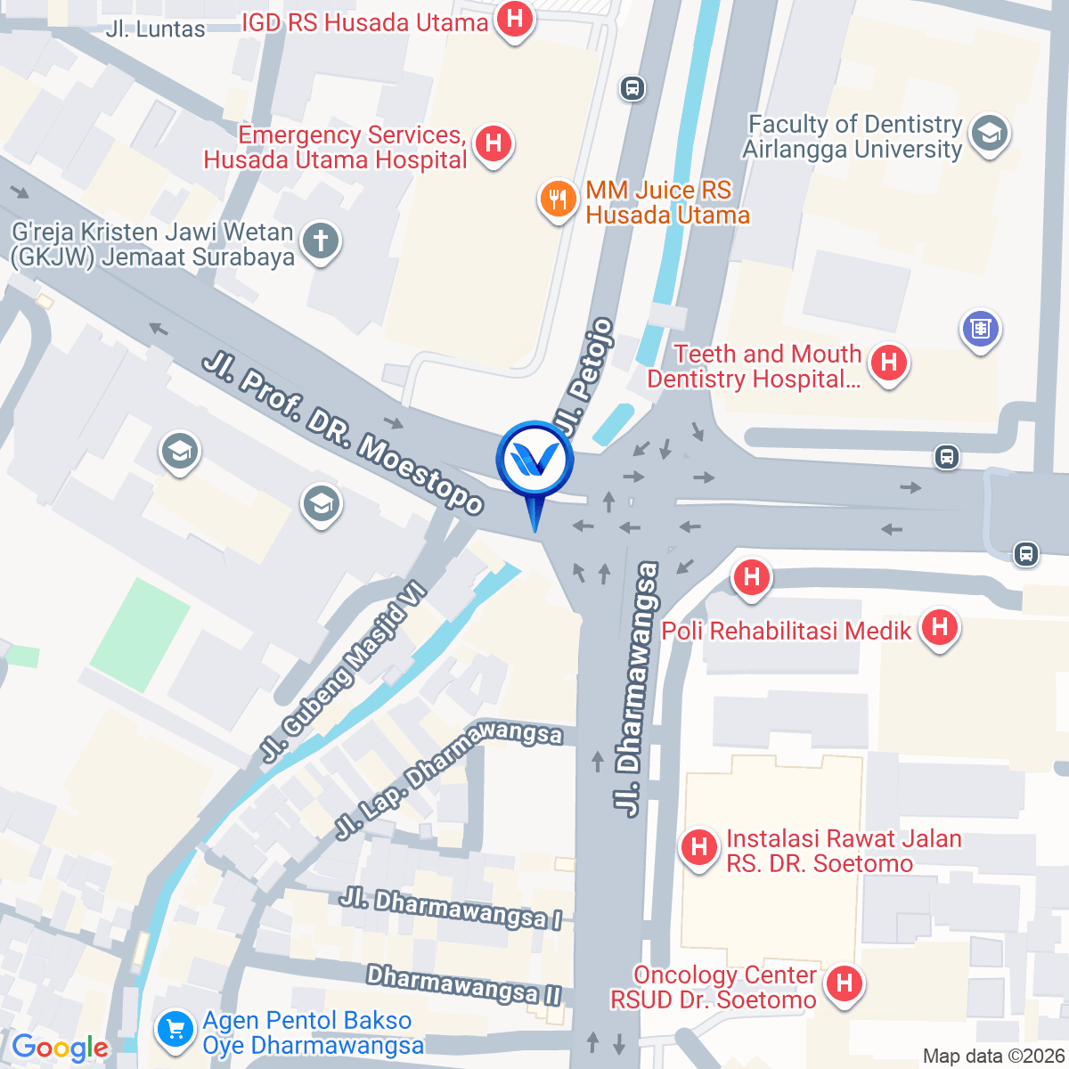 Peta Lokasi Perempatan Jl. Prof Dr Moestopo (Depan Univ Airlangga), Surabaya