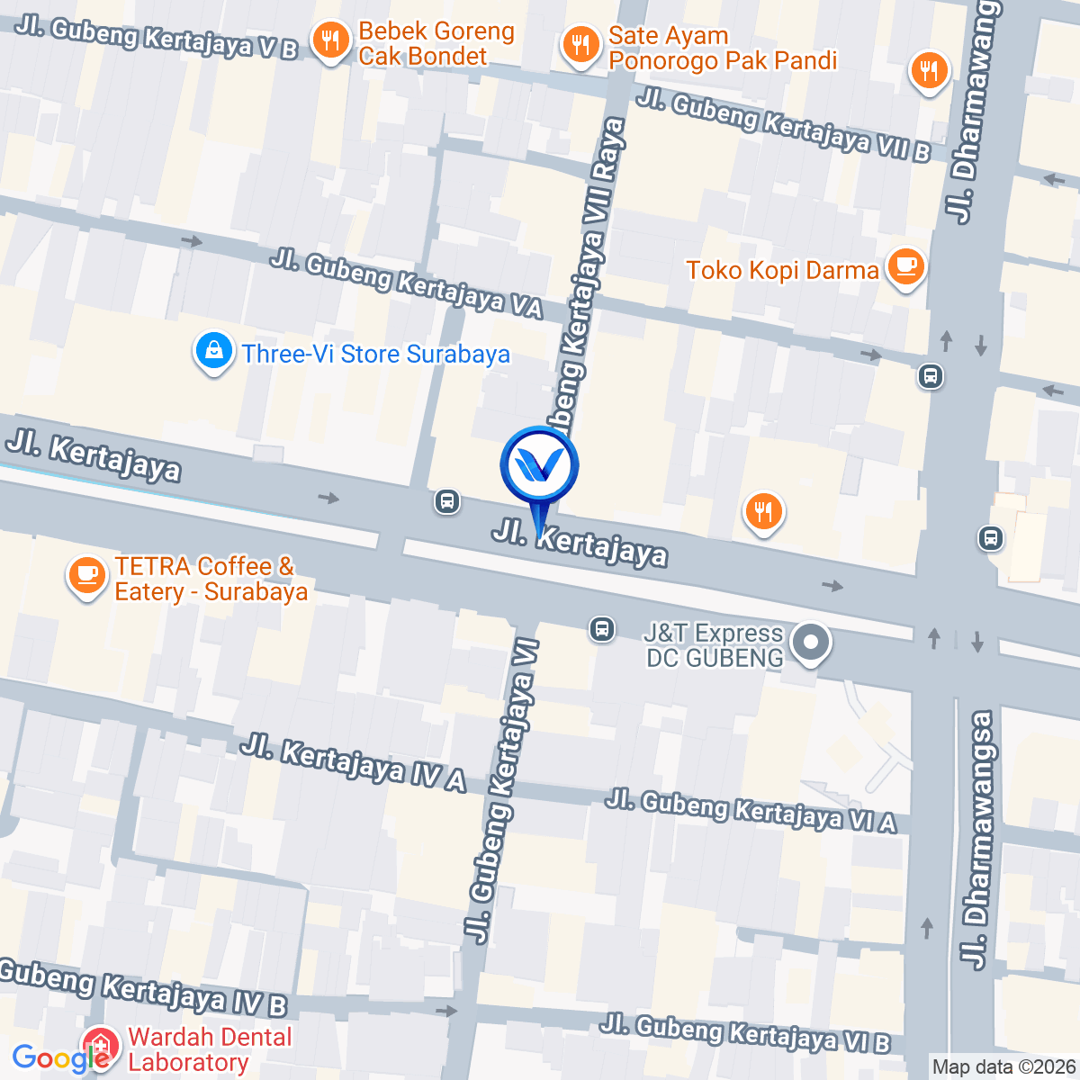 Peta Lokasi Perempatan Jl. Kertajaya - Jl. Dharmawangsa, Surabaya