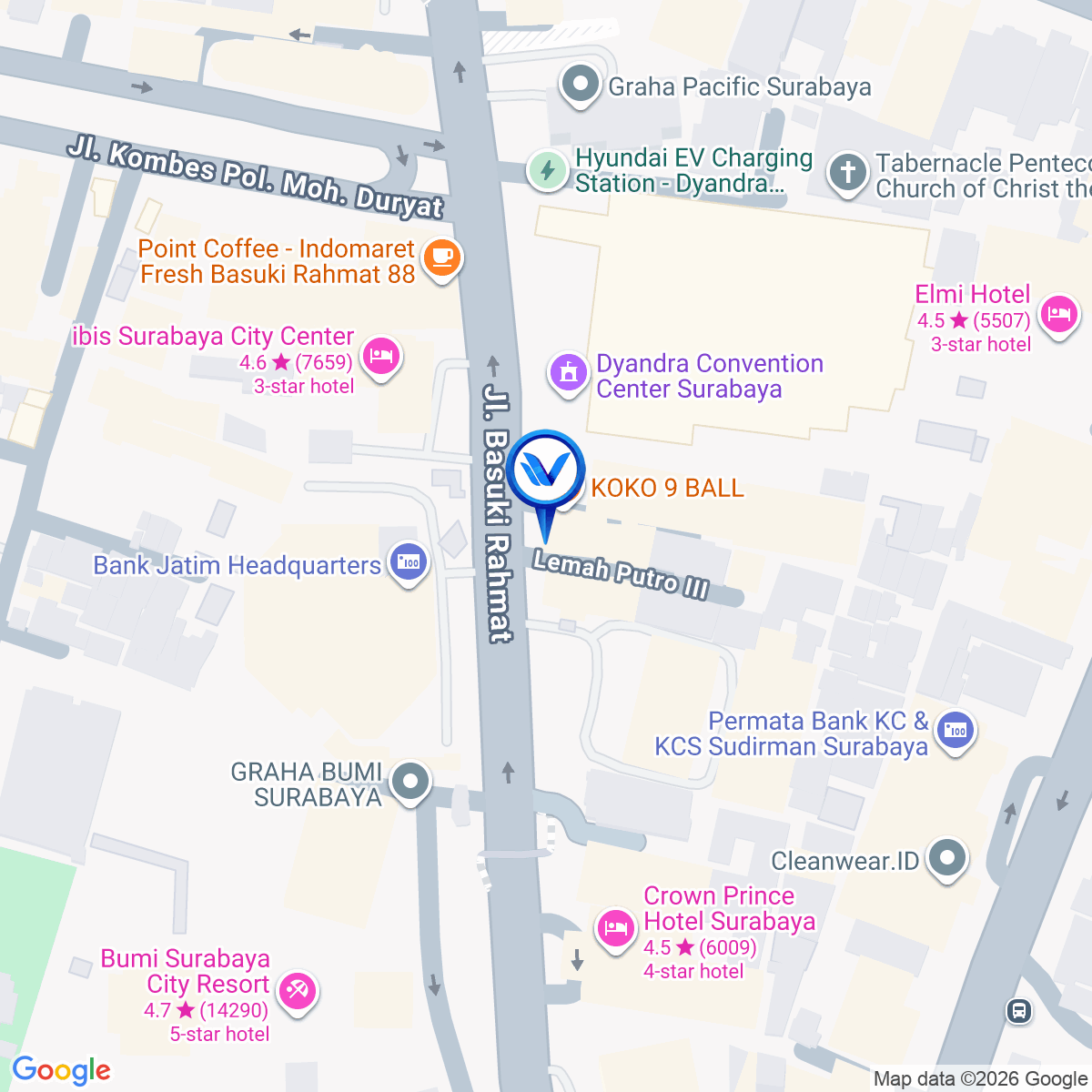 Peta Lokasi Jl. Basuki Rahmat (Koko Perdana), Surabaya