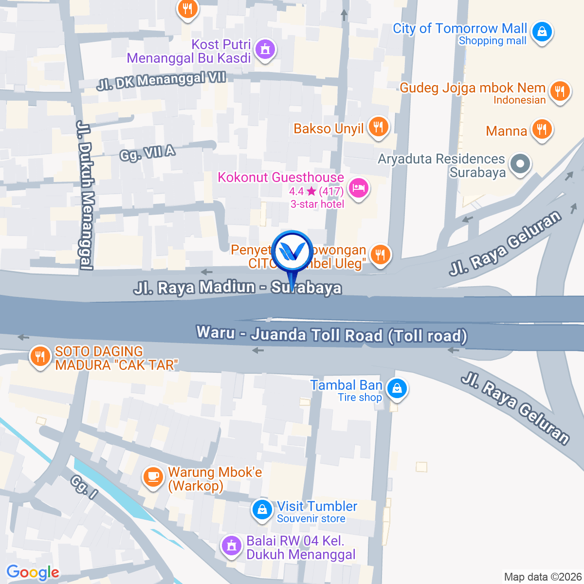 Peta Lokasi Area Bundaran Waru - Cito Mall, Surabaya