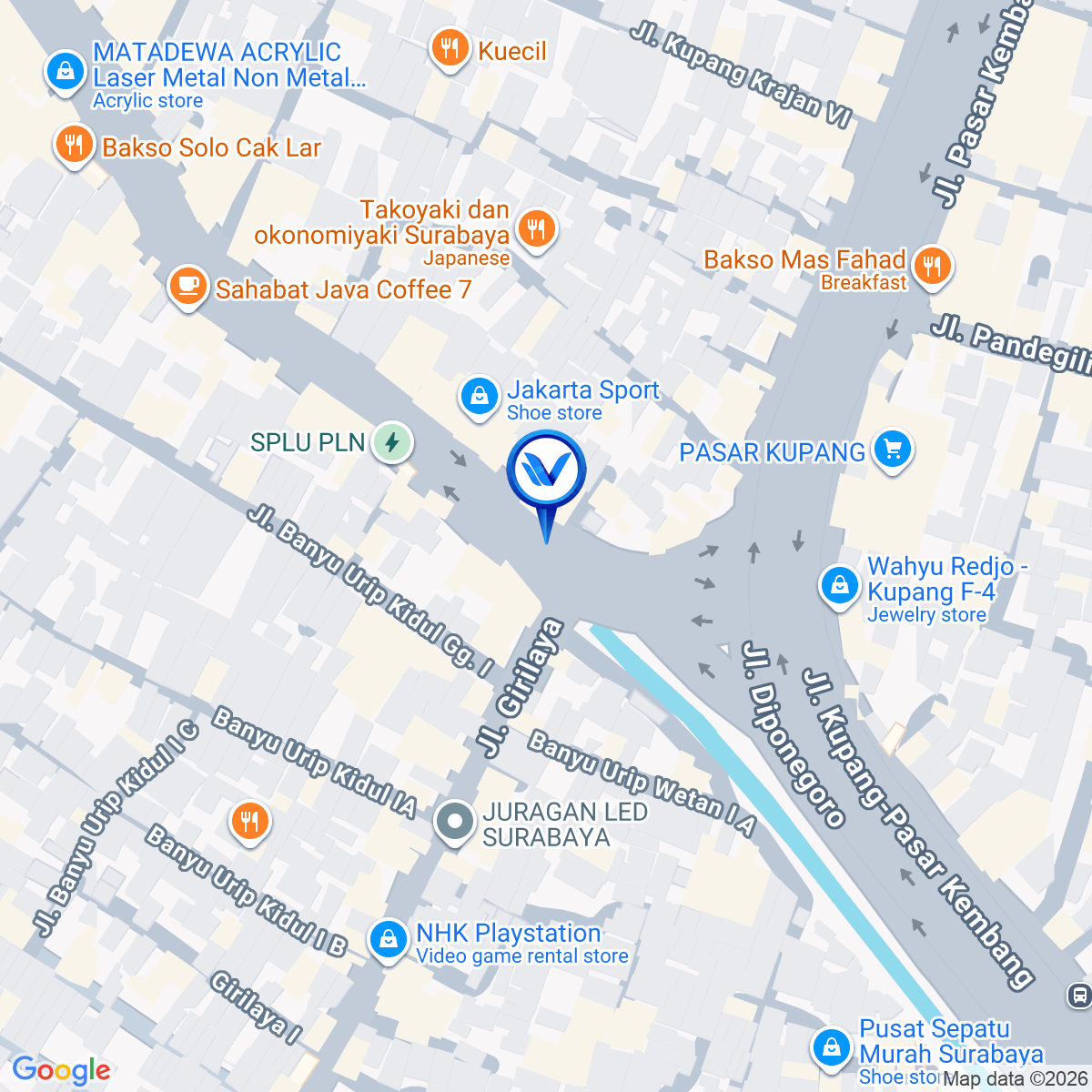 Peta Lokasi Perempatan Banyu Urip Pasar Kembang, Surabaya