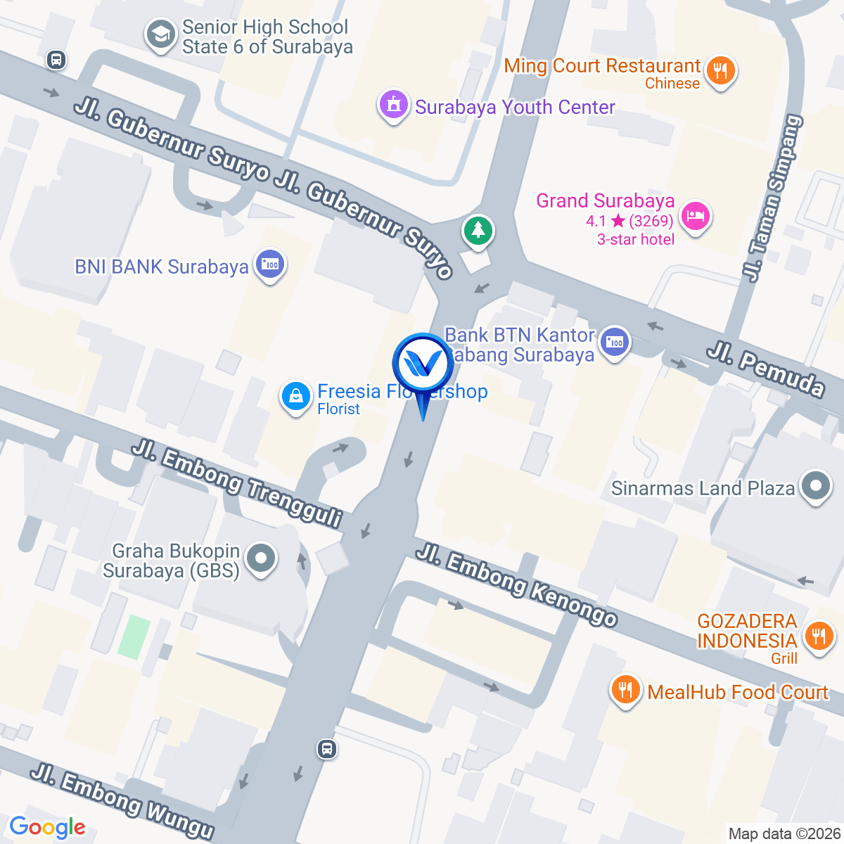 Peta Lokasi Jl. Panglima Sudirman (Dekat Alun alun Kota), Surabaya