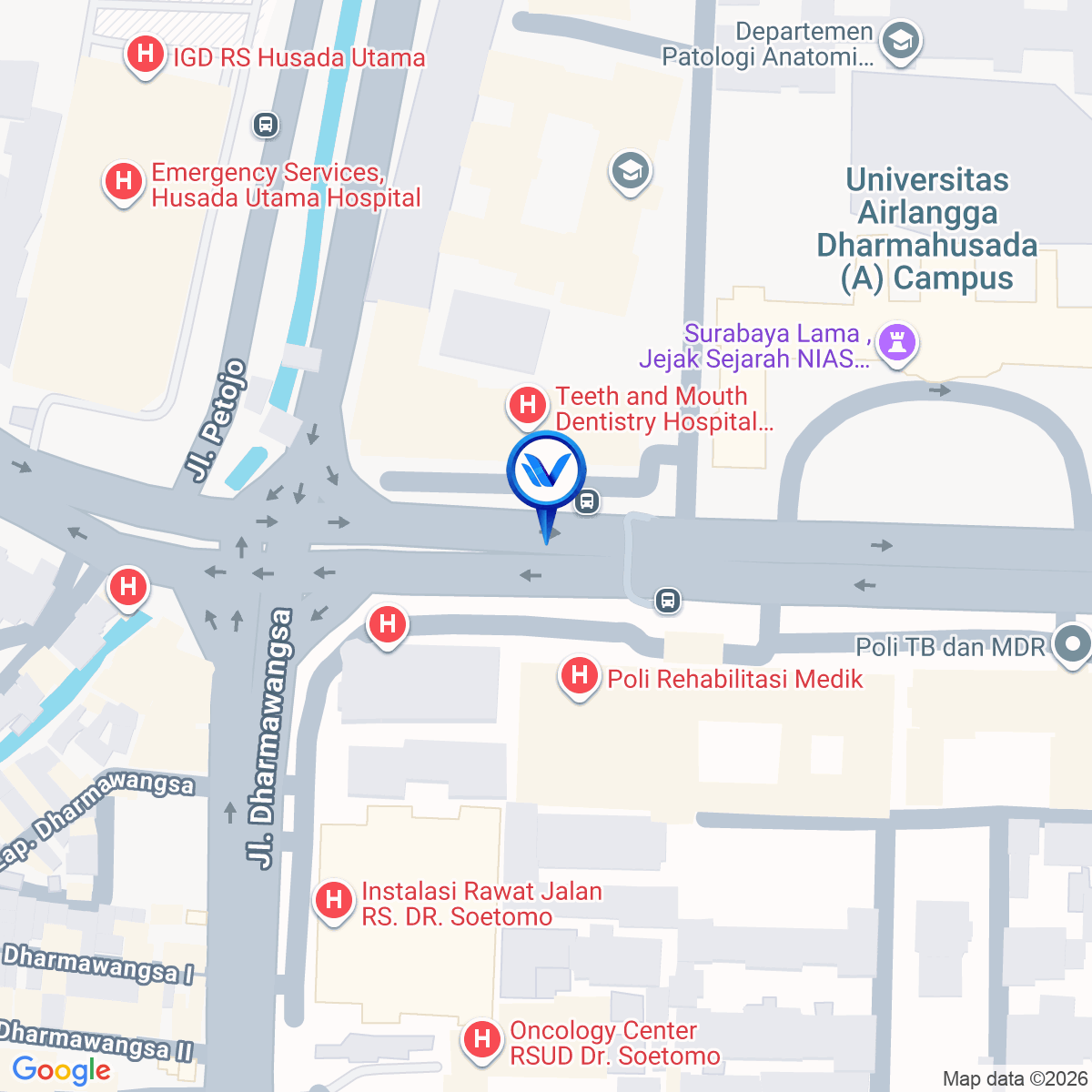 Peta Lokasi Jl. Prof. DR. Moestopo (Depan Univ Airlangga), Surabaya