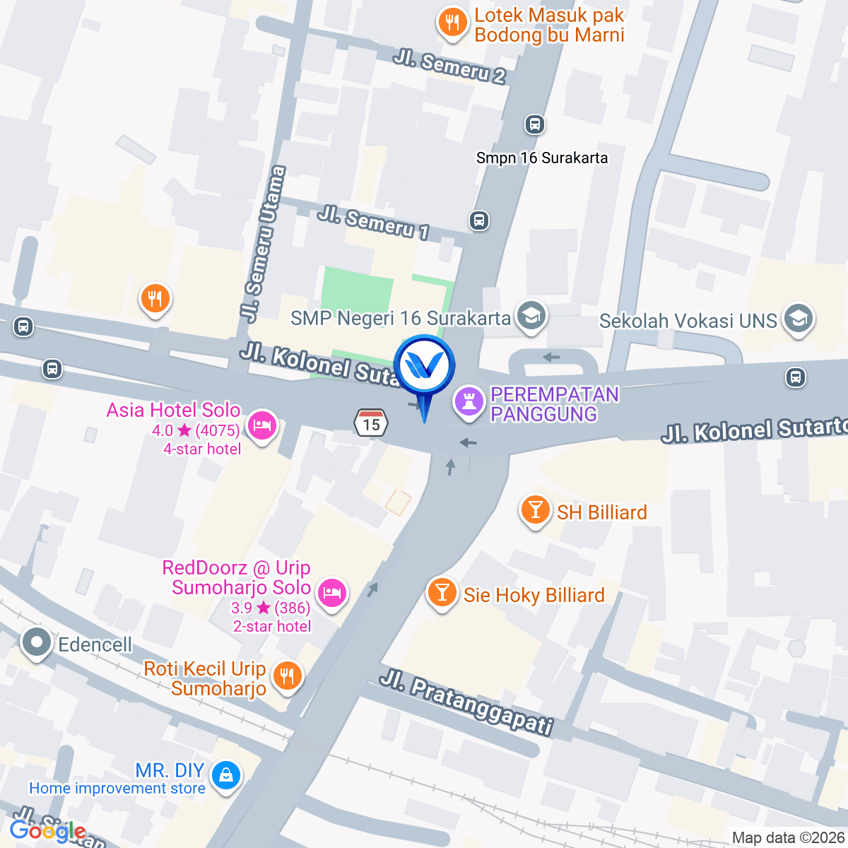 Peta Lokasi Jl. WolterMonginsidi, Depan Hotel Asia, Solo