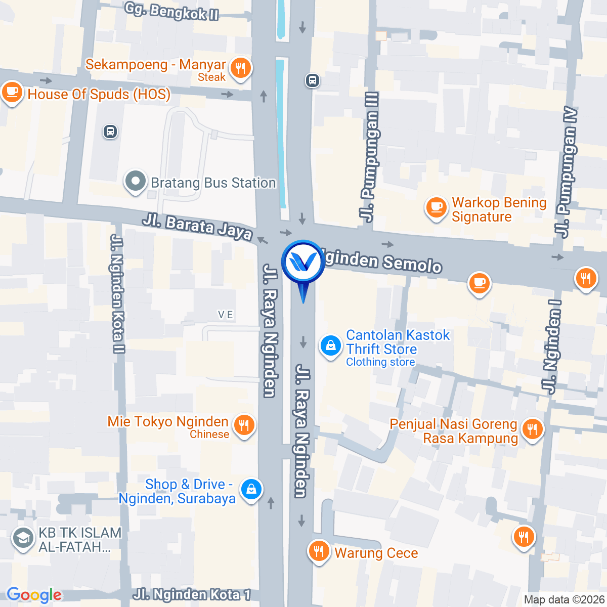 Peta Lokasi Perempatan Terminal Bratang Jl. Nginden - Jl. Semolowaru, Surabaya