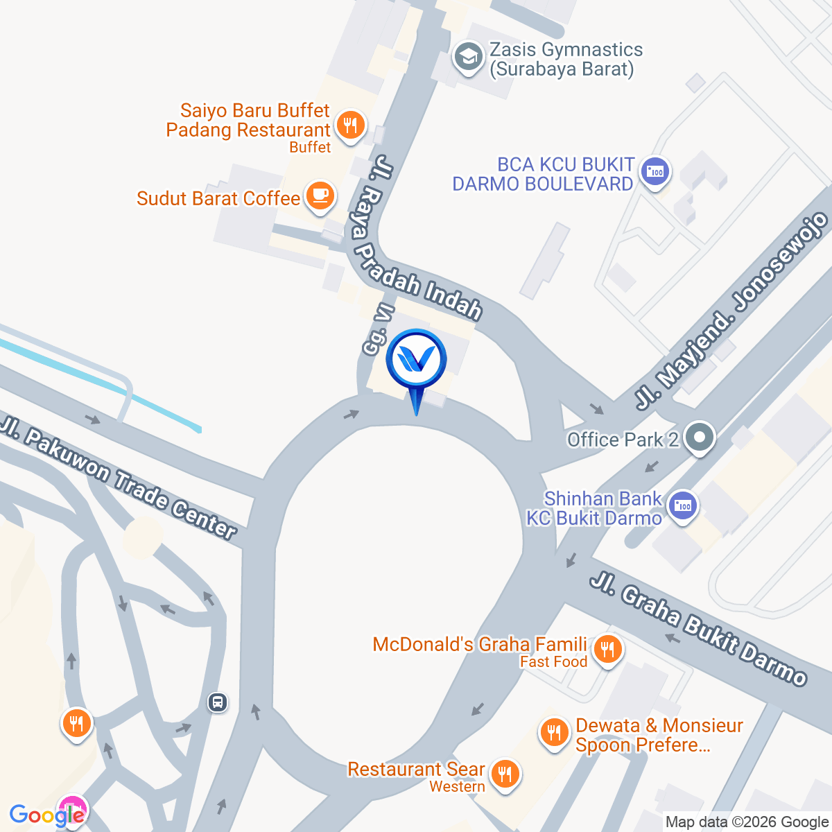 Peta Lokasi Bundaran Pakuwon Mall, Surabaya