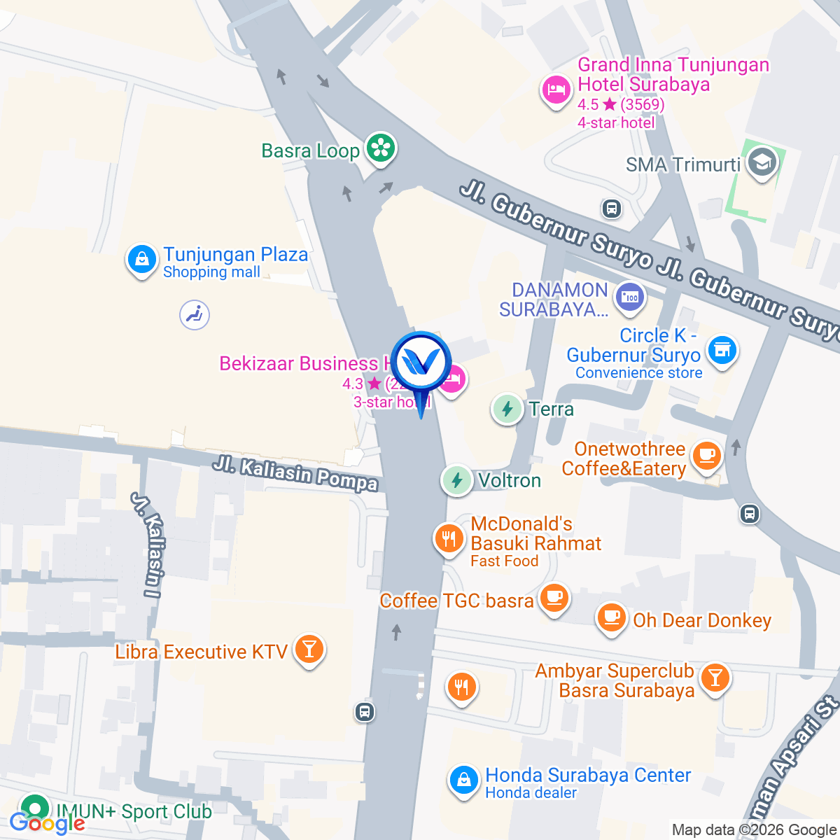 Peta Lokasi Jl. Basuki Rahmat (Tunjungan Plaza - Bekizaar Hotel), Surabaya