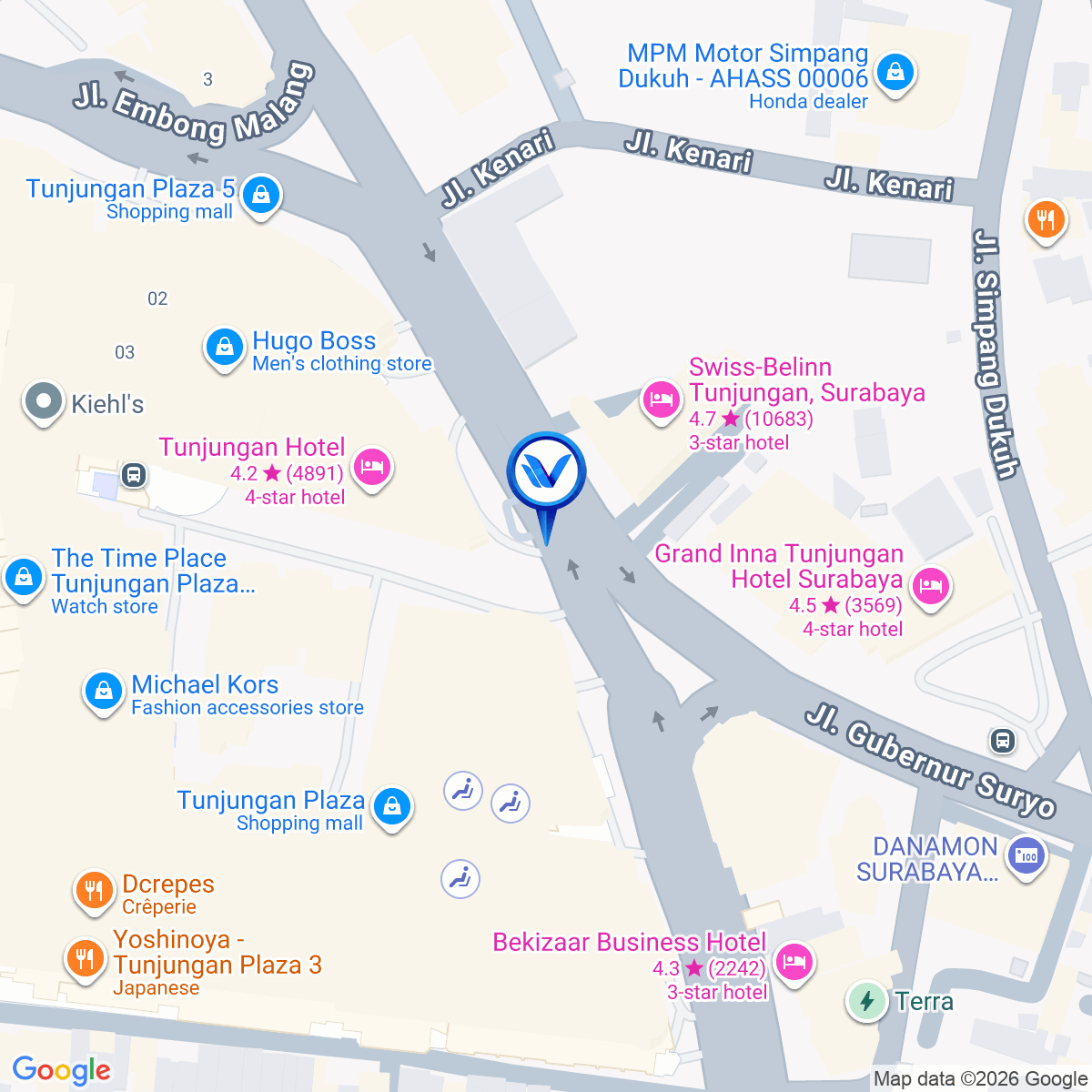 Peta Lokasi Jl. Basuki Rahmat (Hotel Tunjungan), Surabaya