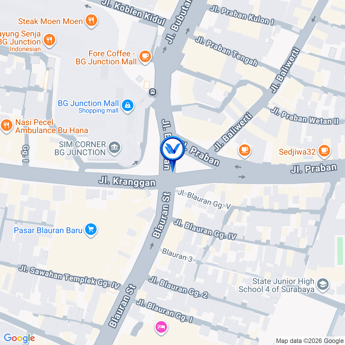 Peta Lokasi Jl. Blauran - Praban (BG Junction), Surabaya