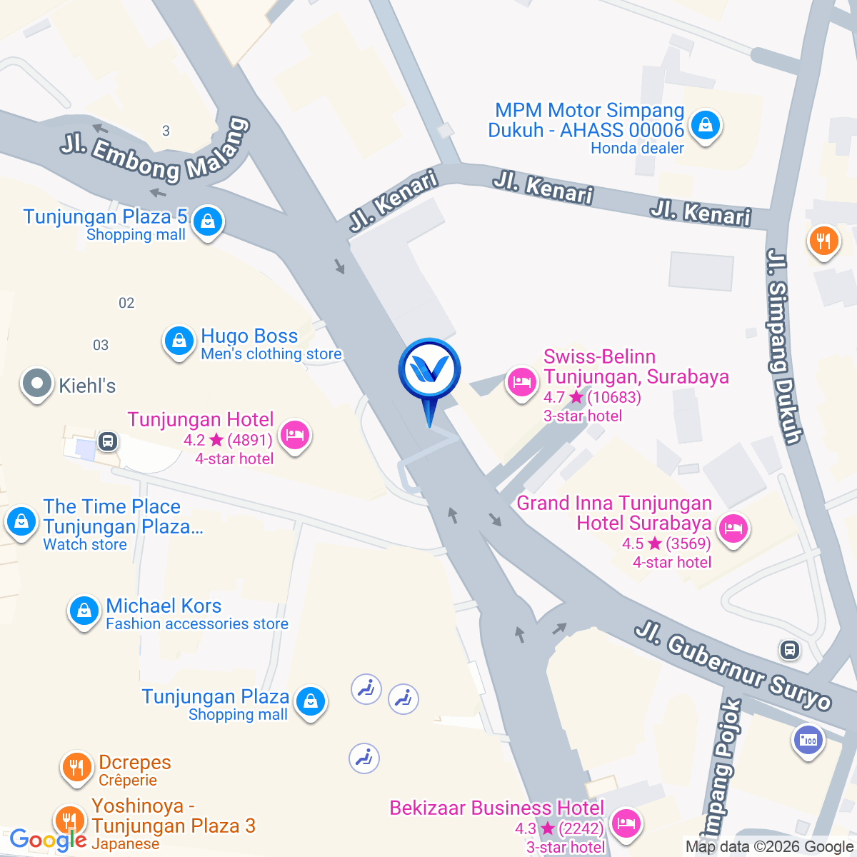 Peta Lokasi Jl. Tunjungan (Depan Mojopahit Hotel - Tunjungan Plaza), Surabaya