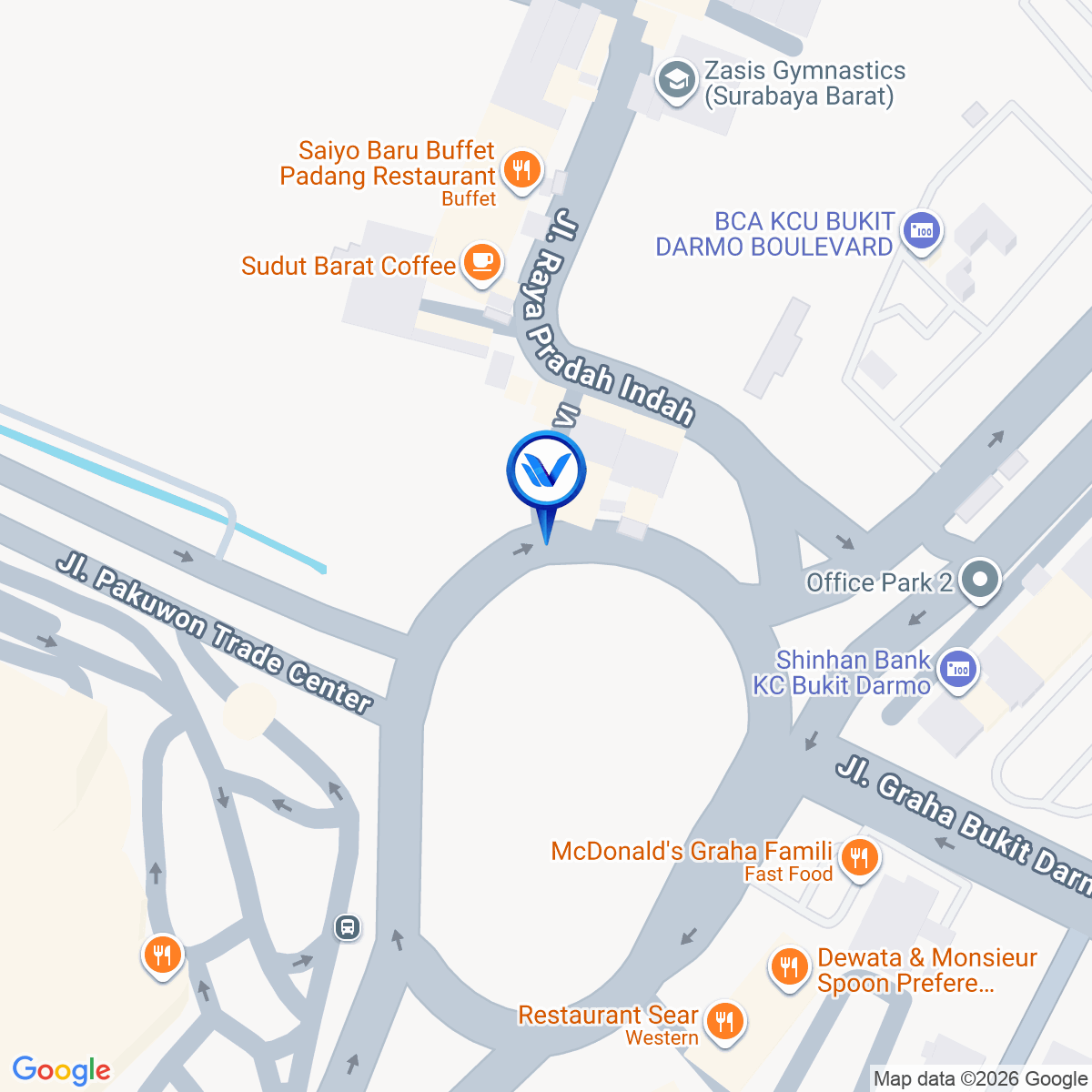 Peta Lokasi Prada Indah (Bundaran PTC), Surabaya