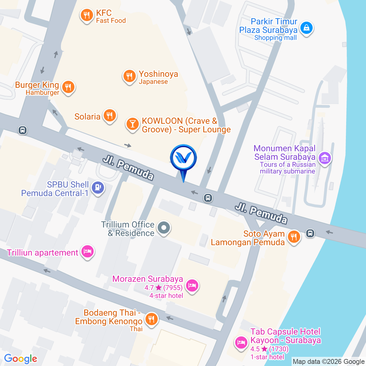 Peta Lokasi Pemuda ST Surabaya (Plaza Surabaya), Surabaya