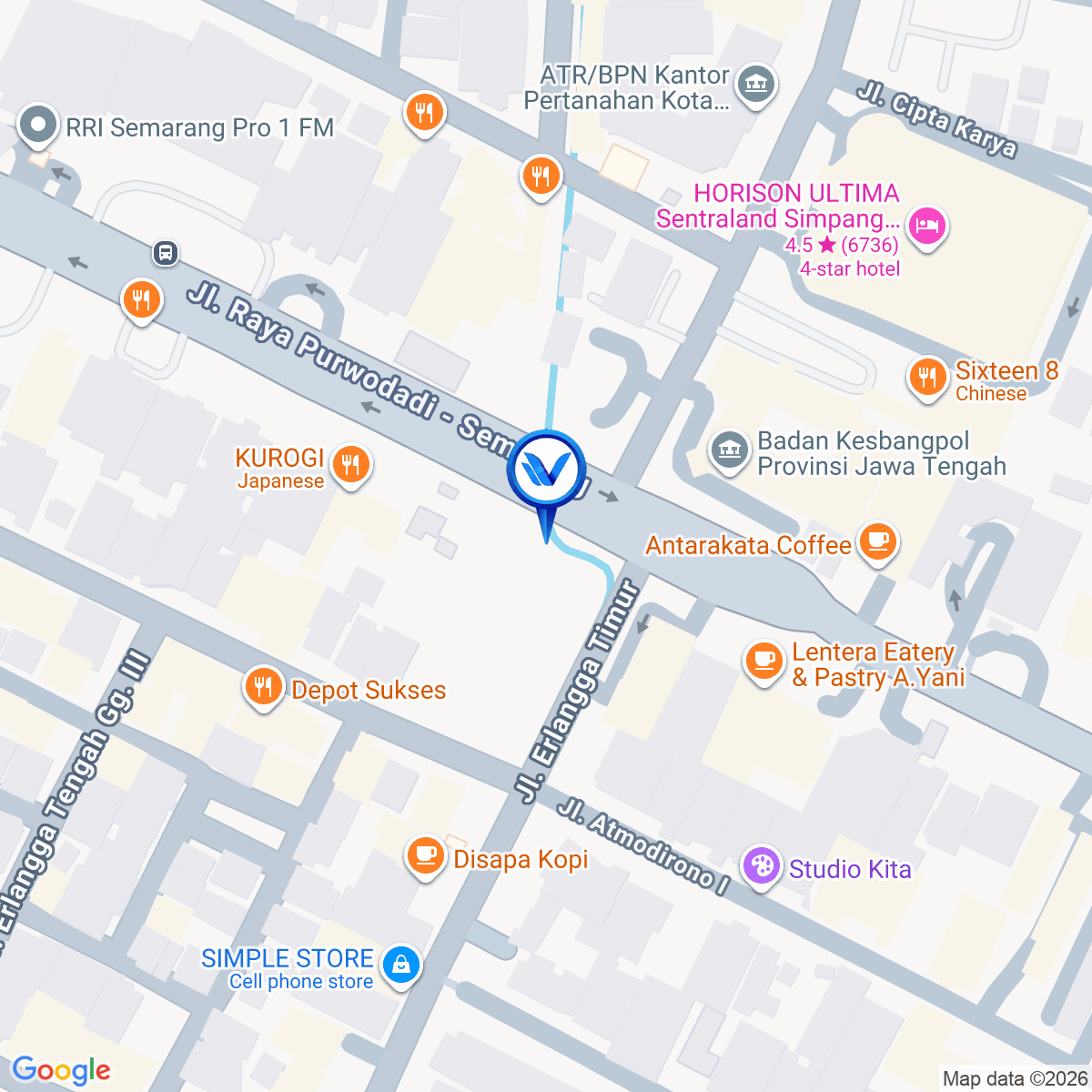 Peta Lokasi Jl. A Yani (Perempatan Erlangga), Semarang