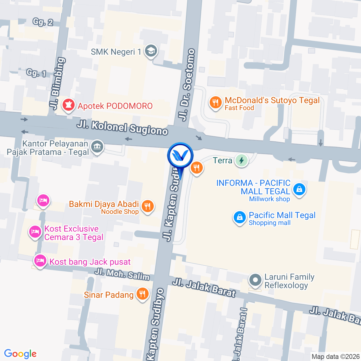 Peta Lokasi Jl. Kapten Sudibyo (Lampu Merah Perempatan Mall Pasifik), Tegal