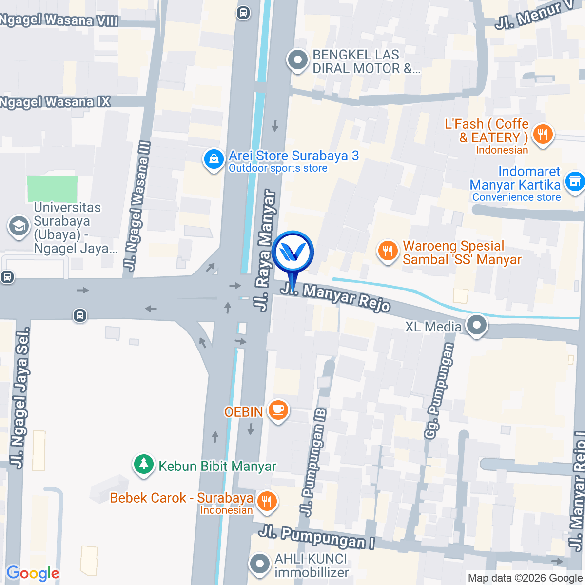 Peta Lokasi Perempatan Jl. Manyar - Kebun Bibit, Surabaya