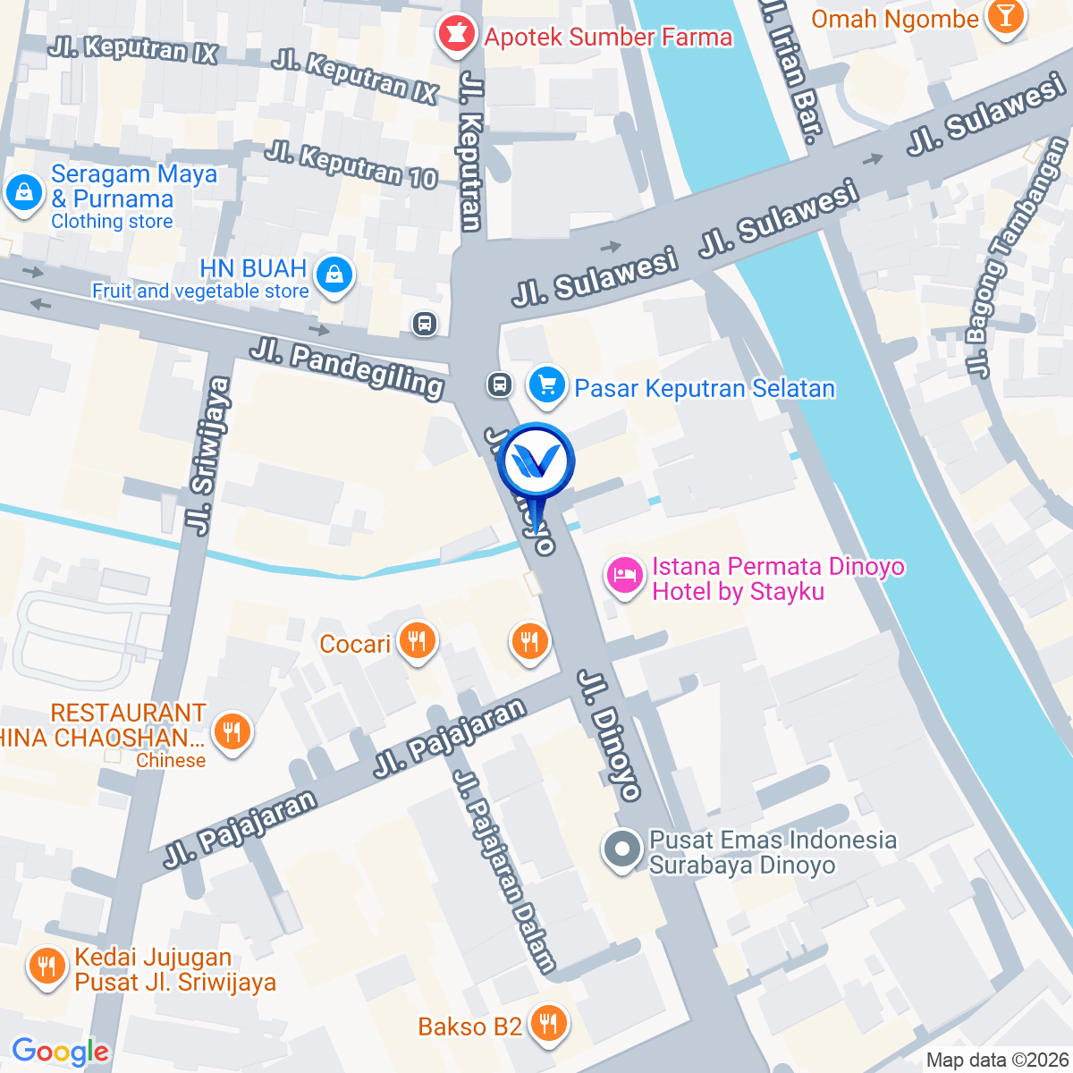 Peta Lokasi Jl. Dinoyo - Jl. Pandegiling, Surabaya