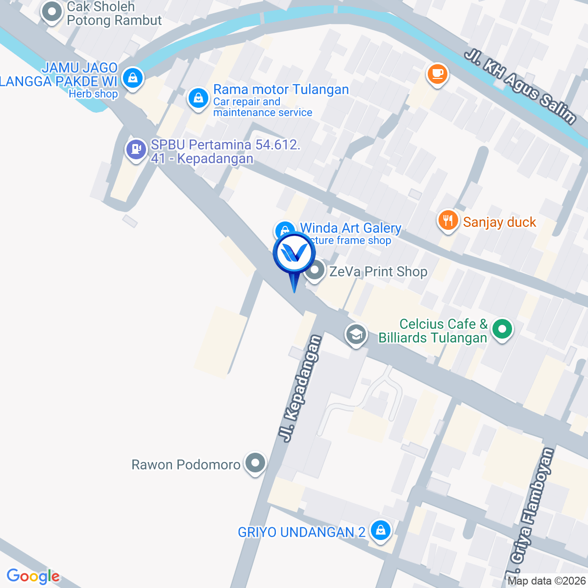 Peta Lokasi Pertigaan Jl. Raya Kepadangan Tulangan, Sidoarjo