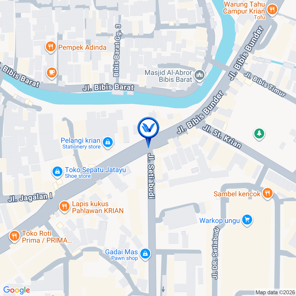 Peta Lokasi Pertigaan Jl. Raya Krian - Jl. Setiabudi, Sidoarjo