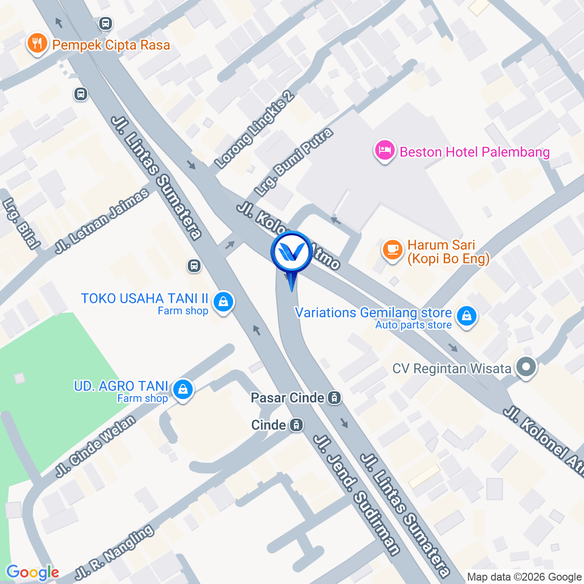 Peta Lokasi Jl. Jend Sudirman (Depan Pasar Cinde), Palembang