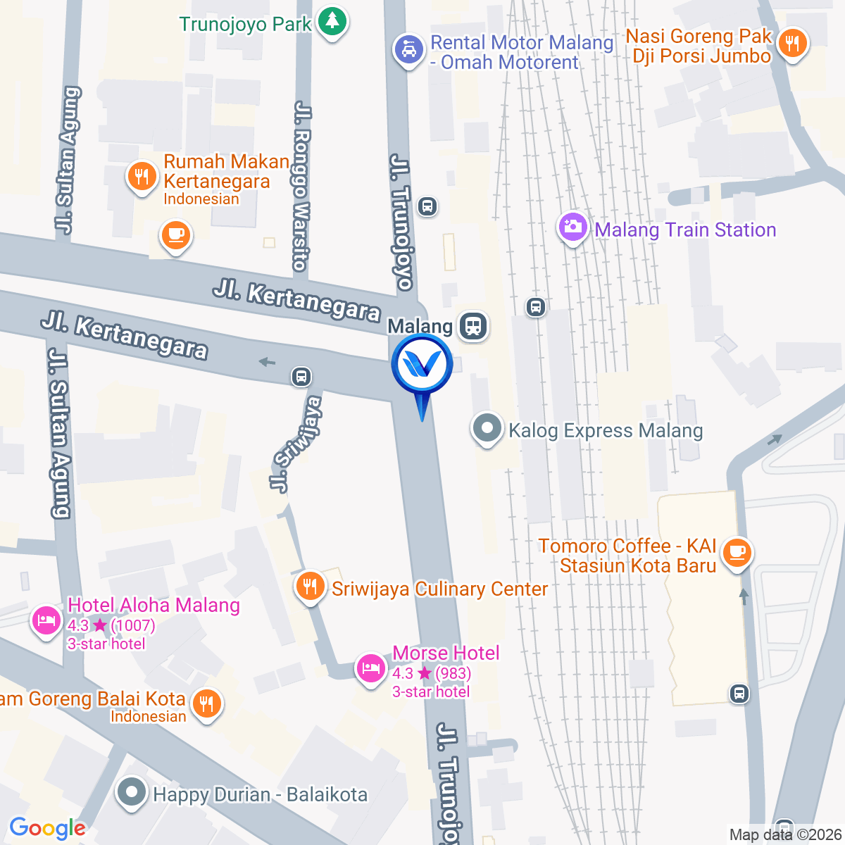Peta Lokasi Jl. Trunojoyo (Depan Stasiun Malang), Malang