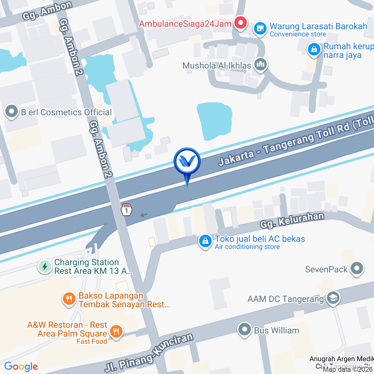 Peta Lokasi Tol Jakarta Tangerang KM 13+400 Rest Area Alam Sutera, Tangerang