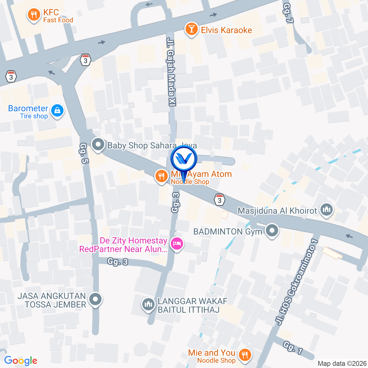 Peta Lokasi JL. HOS. COKROAMINOTO, JEMBER KIDUL ( DEPAN NOTARIS ) KAB. JEMBER