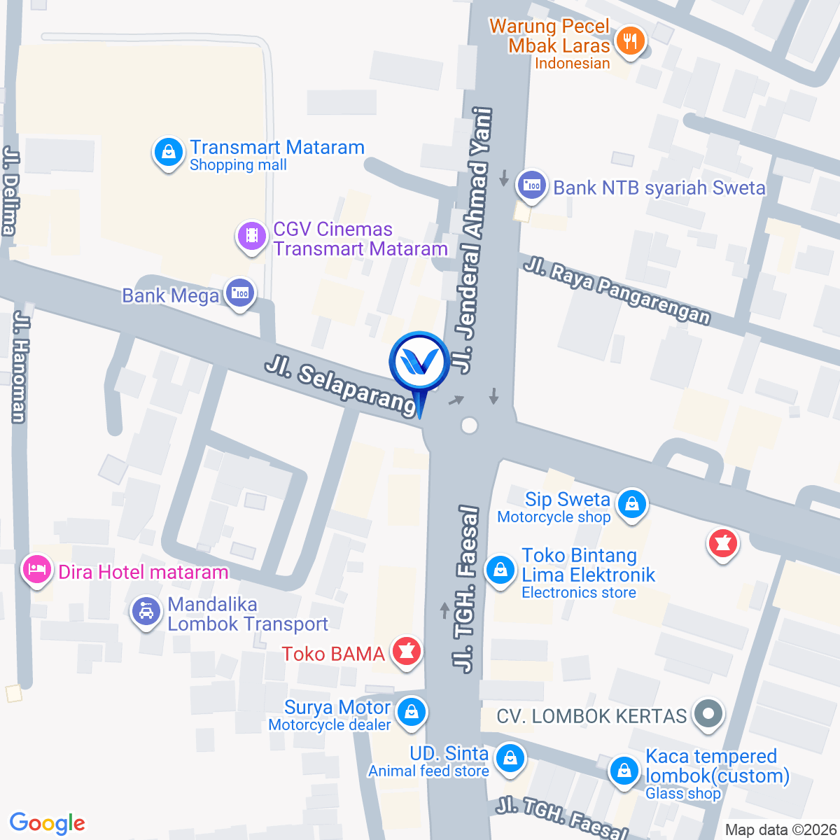 Peta Lokasi Perempatan Sweta Jl. TGH. Faisal - Jl. Selaparang, Lombok