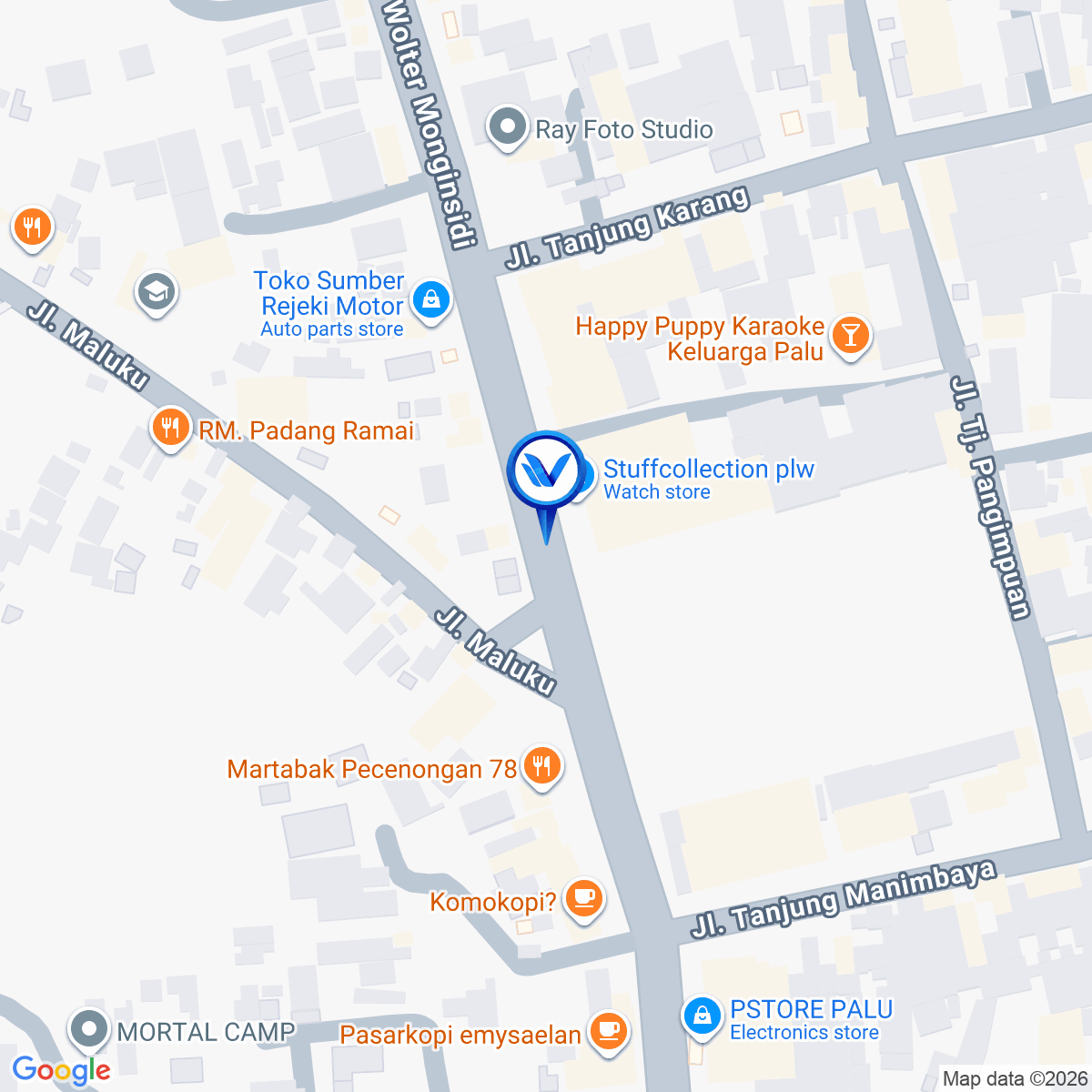 Peta Lokasi Jl. Wolter Monginsidi, Kota Palu (Depan Mall Tatura)