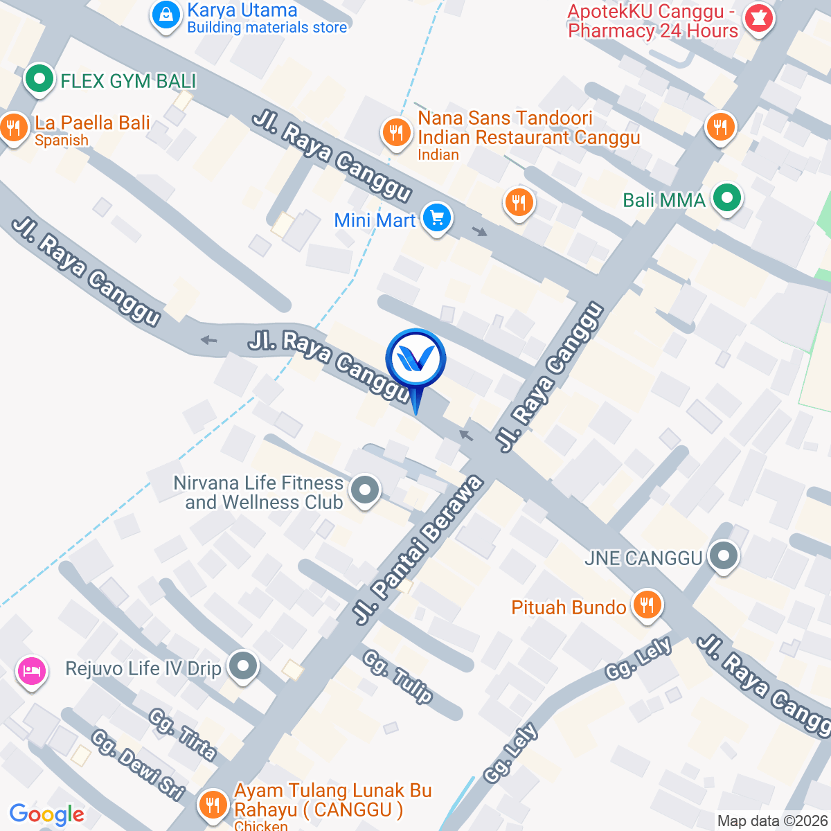 Peta Lokasi Jl. Raya Canggu (LED Canggu), Kabupaten Badung, Bali
